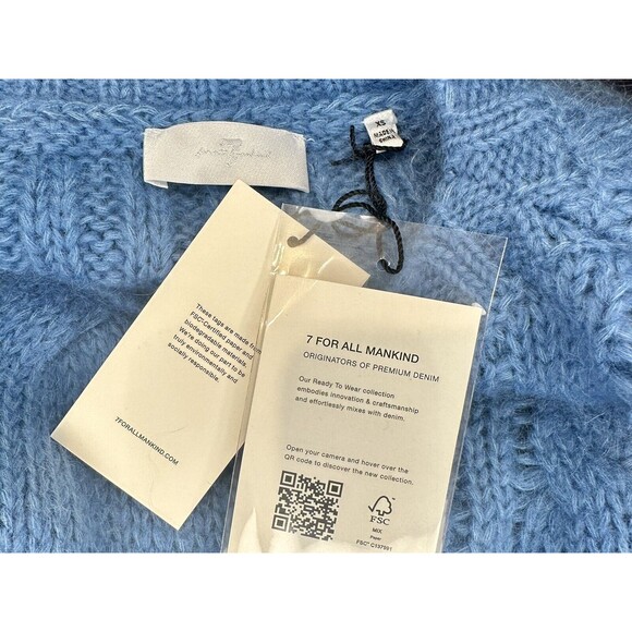 7 For All Mankind Blue Cable Knit Wool/Mohair Blend Sweater Size XS NWT!!! - Picture 3 of 6